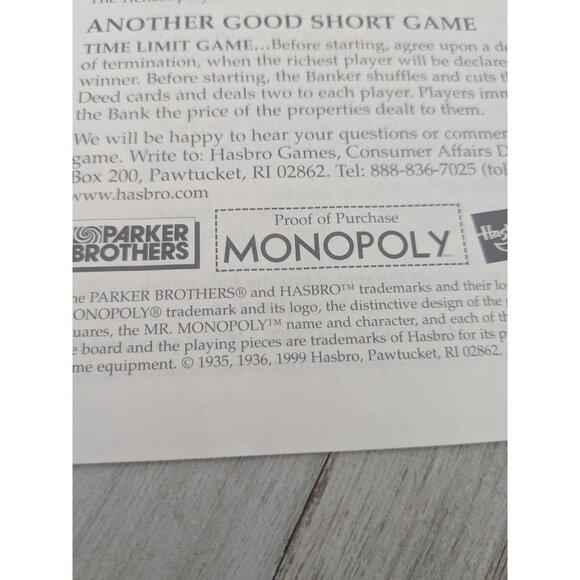 Vintage 1999 Monopoly Edition Game Replacement Board Instructions - Picture 10 of 10